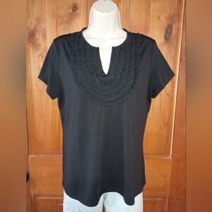 Chic Black Short Sleeve Women's Top With Ruffles‎